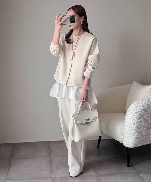 Emma Taylor（エマテイラー）の「【大人カーデ】ダンボールノーカラージャケット（ノーカラージャケット・レディース・モカ/チャコールグレー/ブラック/ネイビー/オフホワイト/ライトベージュ/シルバー系/ブラウン・FREE）」の9枚目の写真