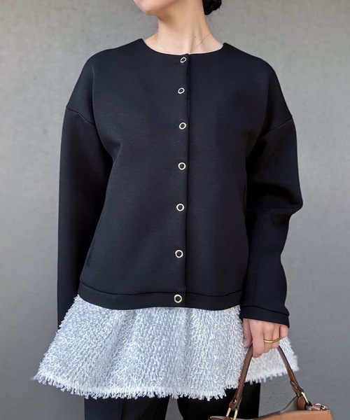 Emma Taylor（エマテイラー）の「【大人カーデ】ダンボールノーカラージャケット（ノーカラージャケット・レディース・モカ/チャコールグレー/ブラック/ネイビー/オフホワイト/ライトベージュ/シルバー系/ブラウン・FREE）」の13枚目の写真