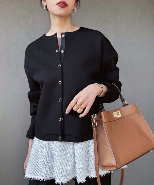 Emma Taylor（エマテイラー）の「【大人カーデ】ダンボールノーカラージャケット（ノーカラージャケット・レディース・モカ/チャコールグレー/ブラック/ネイビー/オフホワイト/ライトベージュ/シルバー系/ブラウン・FREE）」の14枚目の写真