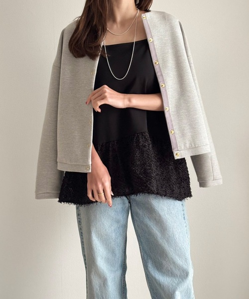 Emma Taylor（エマテイラー）の「【大人カーデ】ダンボールノーカラージャケット（ノーカラージャケット・レディース・モカ/チャコールグレー/ブラック/ネイビー/オフホワイト/ライトベージュ/シルバー系/ブラウン・FREE）」の18枚目の写真