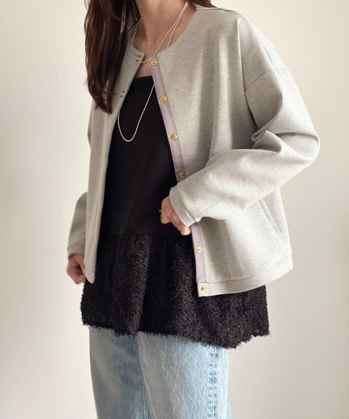 Emma Taylor（エマテイラー）の「【大人カーデ】ダンボールノーカラージャケット（ノーカラージャケット・レディース・モカ/チャコールグレー/ブラック/ネイビー/オフホワイト/ライトベージュ/シルバー系/ブラウン・FREE）」の19枚目の写真