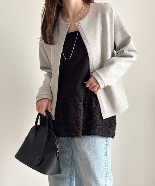 Emma Taylor（エマテイラー）の「【大人カーデ】ダンボールノーカラージャケット（ノーカラージャケット・レディース・モカ/チャコールグレー/ブラック/ネイビー/オフホワイト/ライトベージュ/シルバー系/ブラウン・FREE）」の20枚目の写真