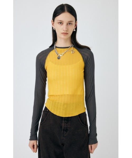 MOUSSY(マウジー)の「BROAD RIB RAGLAN トップス(Tシャツ/カットソー・レディース・オフホワイト/イエロー/ブラウン・FREE)」の11枚目の写真