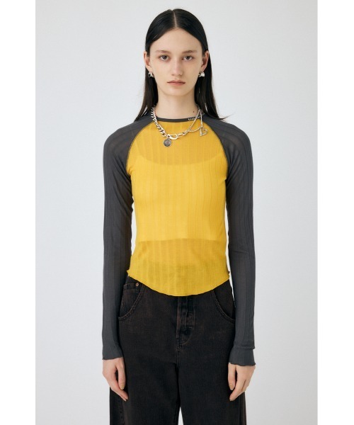 MOUSSY(マウジー)の「BROAD RIB RAGLAN トップス(Tシャツ/カットソー・レディース・オフホワイト/イエロー/ブラウン・FREE)」の16枚目の写真