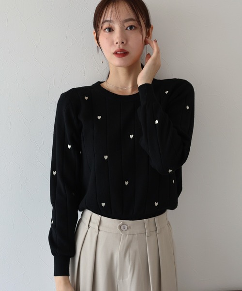 セール】ハート刺繍ワイドリブニット（ニット/セーター