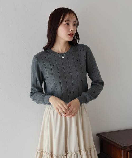 セール】ハート刺繍ワイドリブニット（ニット/セーター