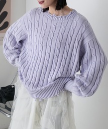 【forksy.】ストーンウォッシュ加工レトロケーブルニット