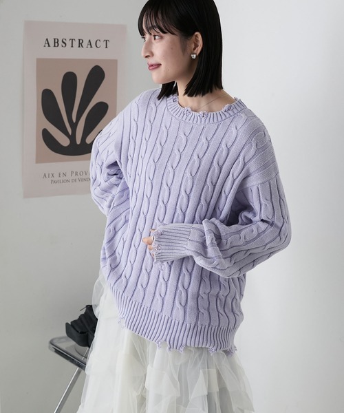 forksy.】ストーンウォッシュ加工レトロケーブルニット forksy.│MONO