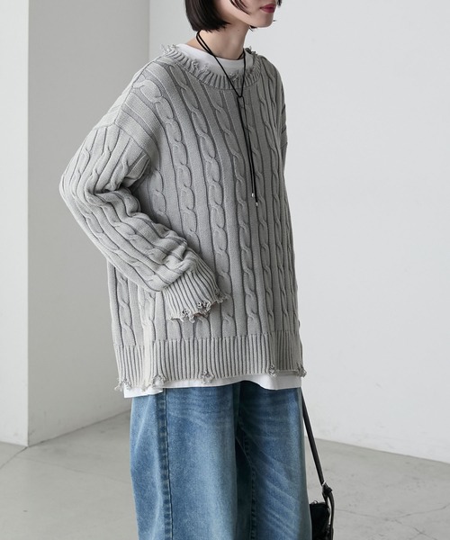 todayful フリンジニットケープ　チャコール TODAYFUL トゥデイフル Fringe Knit Bustier フリンジニット