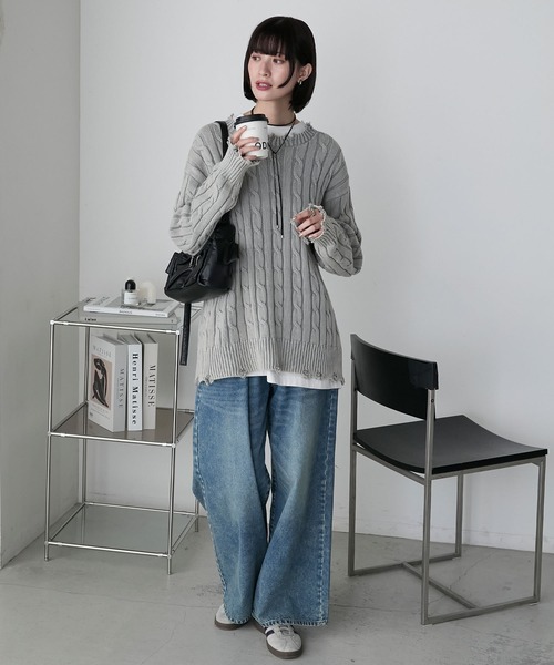 todayful フリンジニットケープ　チャコール TODAYFUL トゥデイフル Fringe Knit Bustier フリンジニット