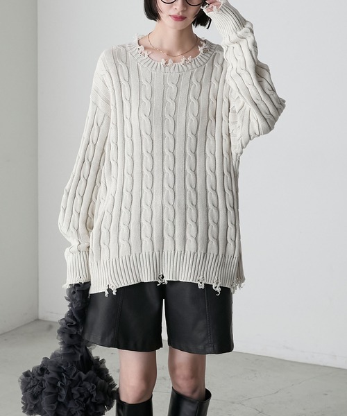forksy.（フォルクシー）の「【forksy.】ストーンウォッシュ加工レトロケーブルニット（ニット/セーター・レディース・ラベンダー/ベージュ/グレー・FREE）」の22枚目の写真