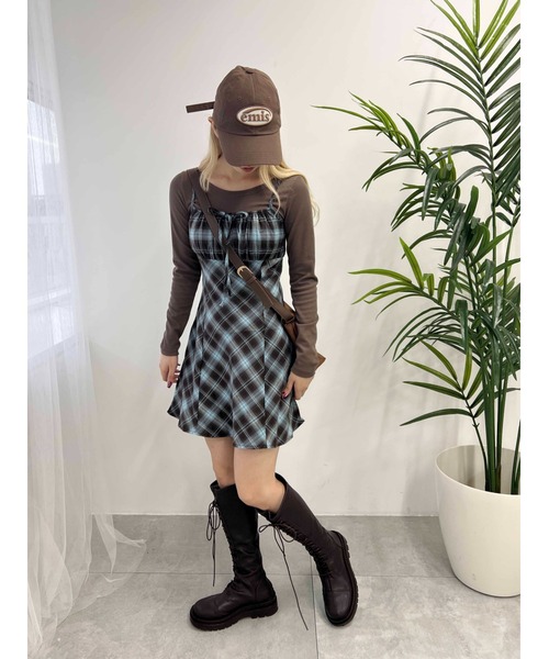 WC(ダブル シー)の「チェックキャミワンピース(ワンピース・レディース・ブルー/ブラウン・FREE)」の16枚目の写真