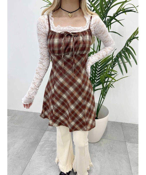 WC(ダブル シー)の「チェックキャミワンピース(ワンピース・レディース・ブルー/ブラウン・FREE)」の3枚目の写真