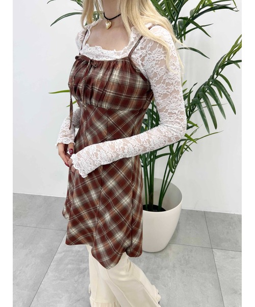 WC(ダブル シー)の「チェックキャミワンピース(ワンピース・レディース・ブルー/ブラウン・FREE)」の4枚目の写真