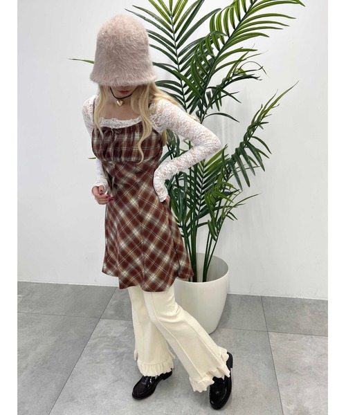 WC(ダブル シー)の「チェックキャミワンピース(ワンピース・レディース・ブルー/ブラウン・FREE)」の5枚目の写真