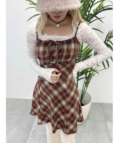 WC(ダブル シー)の「チェックキャミワンピース(ワンピース・レディース・ブルー/ブラウン・FREE)」の6枚目の写真