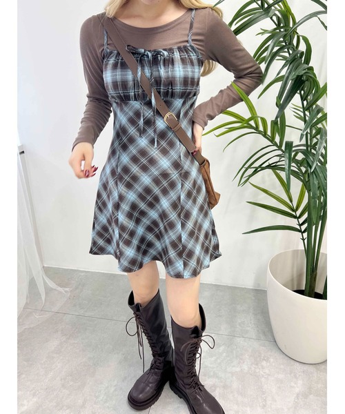 WC(ダブル シー)の「チェックキャミワンピース(ワンピース・レディース・ブルー/ブラウン・FREE)」の9枚目の写真