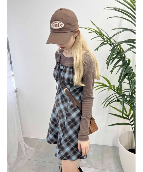 WC(ダブル シー)の「チェックキャミワンピース(ワンピース・レディース・ブルー/ブラウン・FREE)」の10枚目の写真