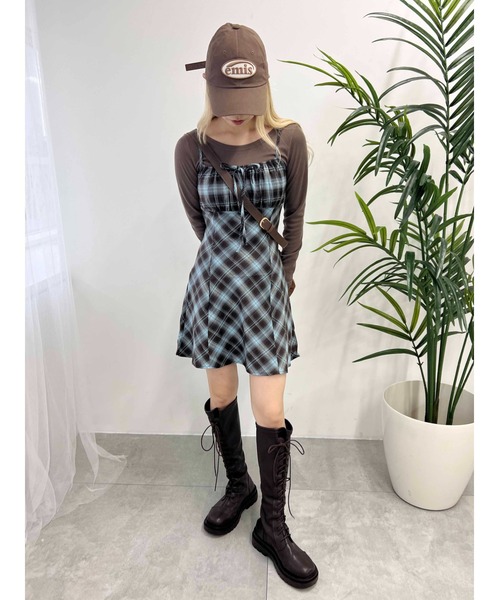 WC(ダブル シー)の「チェックキャミワンピース(ワンピース・レディース・ブルー/ブラウン・FREE)」の15枚目の写真