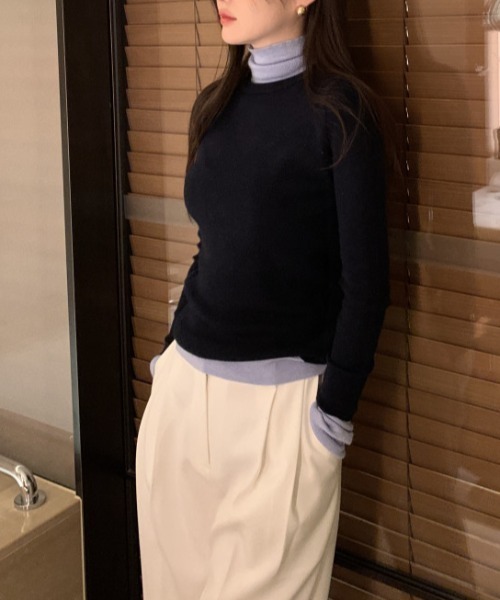 FREE STYLISTS(フリー スタイリスト)の「YUGA_YGMC バイカラーレイヤードニットPO(ニット/セーター・レディース・カーキ/ライトブルー/オフホワイト・FREE)」の15枚目の写真