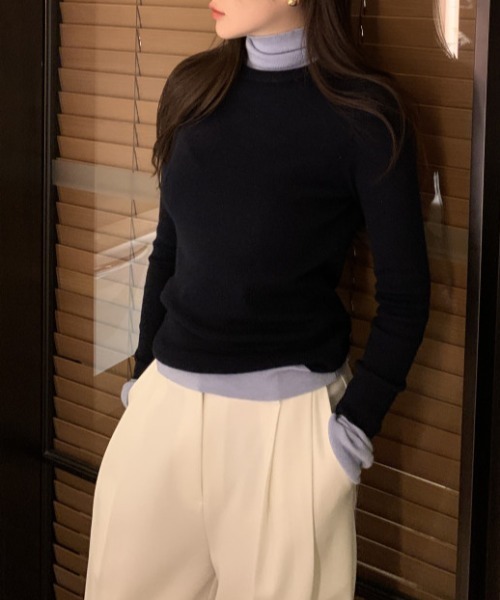 FREE STYLISTS(フリー スタイリスト)の「YUGA_YGMC バイカラーレイヤードニットPO(ニット/セーター・レディース・カーキ/ライトブルー/オフホワイト・FREE)」の13枚目の写真