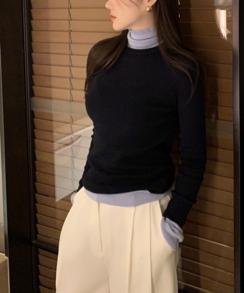 FREE STYLISTS(フリー スタイリスト)の「YUGA_YGMC バイカラーレイヤードニットPO(ニット/セーター・レディース・カーキ/ライトブルー/オフホワイト・FREE)」の9枚目の写真