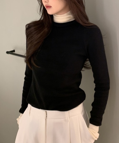 FREE STYLISTS(フリー スタイリスト)の「YUGA_YGMC バイカラーレイヤードニットPO(ニット/セーター・レディース・カーキ/ライトブルー/オフホワイト・FREE)」の21枚目の写真