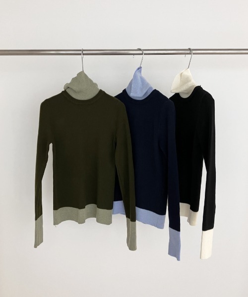 FREE STYLISTS(フリー スタイリスト)の「YUGA_YGMC バイカラーレイヤードニットPO(ニット/セーター・レディース・カーキ/ライトブルー/オフホワイト・FREE)」の17枚目の写真