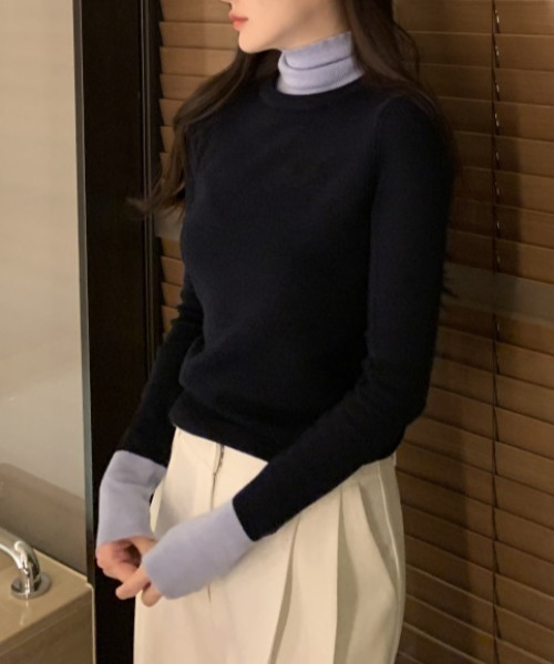 FREE STYLISTS(フリー スタイリスト)の「YUGA_YGMC バイカラーレイヤードニットPO(ニット/セーター・レディース・カーキ/ライトブルー/オフホワイト・FREE)」の14枚目の写真