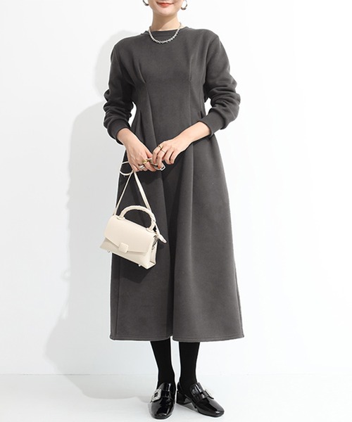 【セール】裏起毛-5kg見えウエストタックワンピース（ワンピース）｜by LEGNA（バイレグナ） 4,928円