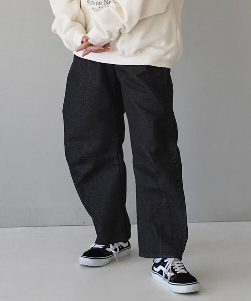 e-zakkamania stores(イーザッカマニアストアーズ)の「ツイル/デニム ベーシックカーブパンツ(デニムパンツ・レディース・インディゴブルー/オフホワイト/ブラック・フリー)」の1枚目の写真