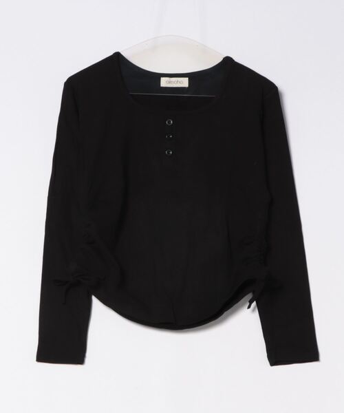 aimoha(アイモハ)の「サイドリボン付きヘンリーネックトップス(Tシャツ/カットソー・レディース・ホワイト/ワインレッド/ブラック/チョコ/カーキ/グレー・FREE)」の11枚目の写真