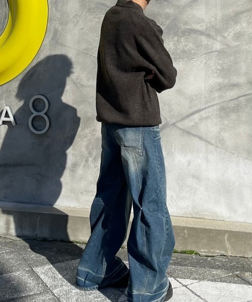 Chikashitsu +（チカシツプラス）の「【Chikashitsu +】wool touch lib knit polo / 【チカシツプラス】ウールタッチリブ長袖ニット（ポロシャツ・メンズ・ブラック/グリーン/ブラウン/チャコール・L）」の5枚目の写真