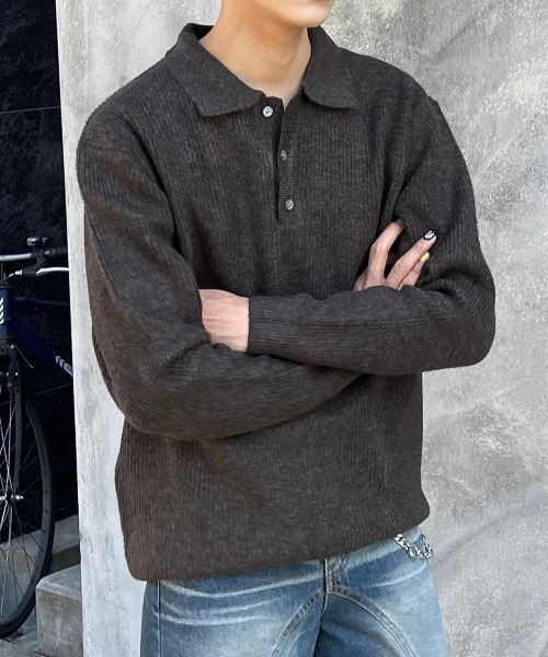 00s ノームコア シティ シルク カシミヤ ニット 長袖 ポロシャツ 古着 00s ノームコア シティ シルク カシミヤ ニット 長袖 ポロシャツ 古着