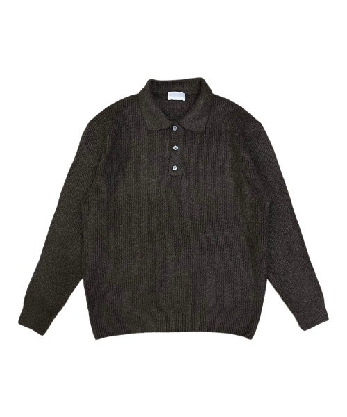 Chikashitsu +（チカシツプラス）の「【Chikashitsu +】wool touch lib knit polo / 【チカシツプラス】ウールタッチリブ長袖ニット（ポロシャツ・メンズ・ブラック/グリーン/ブラウン/チャコール・L）」の8枚目の写真
