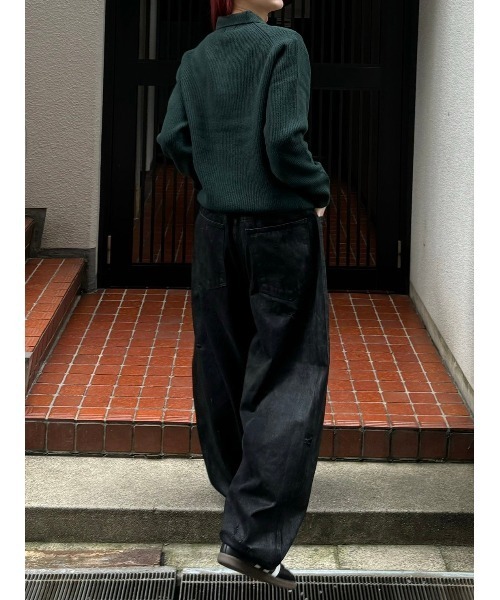 Chikashitsu +（チカシツプラス）の「【Chikashitsu +】wool touch lib knit polo / 【チカシツプラス】ウールタッチリブ長袖ニット（ポロシャツ・メンズ・ブラック/グリーン/ブラウン/チャコール・L）」の15枚目の写真