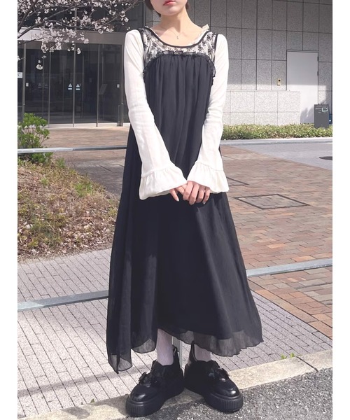 merry jenny（メリージェニー）の「シアーレースコンビギャザーワンピース（ワンピース・レディース・ブラック/アイボリー・FREE）」の2枚目の写真