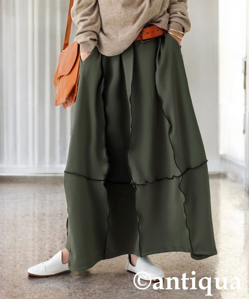 antiqua（アンティカ）の「メロウ切り替えスカート（スカート・レディース・カーキ/ブラック・ONESIZE）」の8枚目の写真