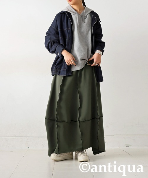 antiqua（アンティカ）の「メロウ切り替えスカート（スカート・レディース・カーキ/ブラック・ONESIZE）」の12枚目の写真