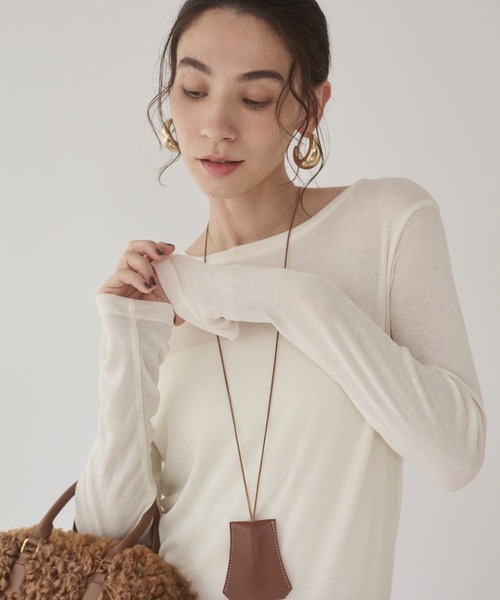 ボートネック 長袖 シアートップス（Tシャツ/カットソー