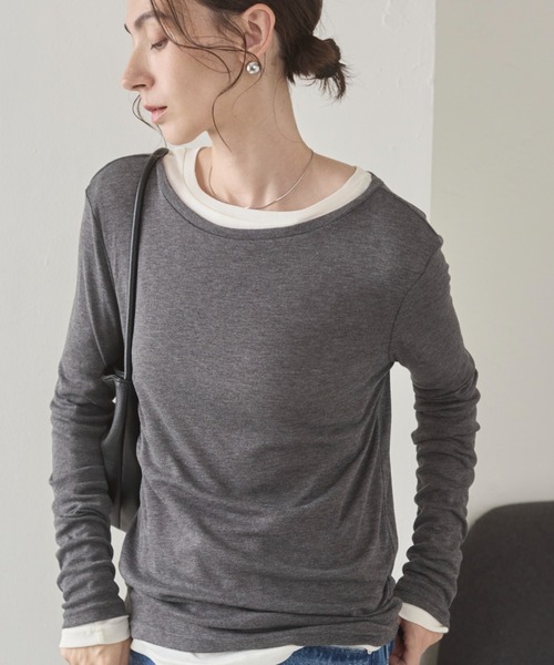 ボートネック 長袖 シアートップス（Tシャツ/カットソー