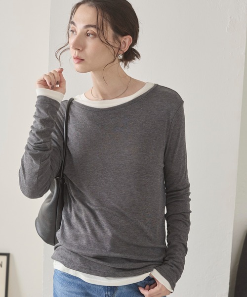 ANGIE(アンジー)の「ボートネック 長袖 シアートップス / 秋服(Tシャツ/カットソー・レディース・ベージュ/オフホワイト/チャコールグレー/ブラック/サックスブルー/ライトピンク/ライトイエロー/ライトグレー/ブラウン/ホワイト系その他2/ホワイト系その他・FREE)」の18枚目の写真