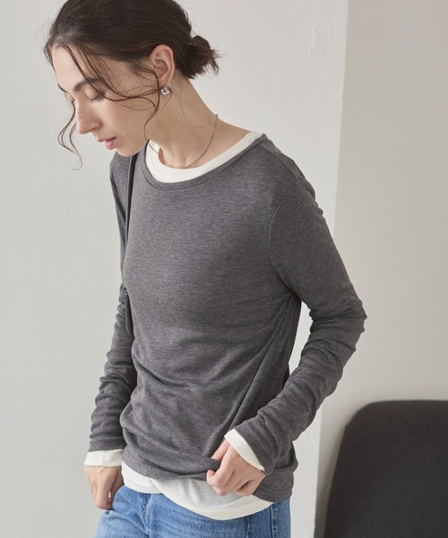 ボートネック 長袖 シアートップス（Tシャツ/カットソー）｜ANGIE