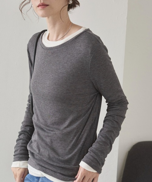 ANGIE(アンジー)の「ボートネック 長袖 シアートップス / 秋服(Tシャツ/カットソー・レディース・ベージュ/オフホワイト/チャコールグレー/ブラック/サックスブルー/ライトピンク/ライトイエロー/ライトグレー/ブラウン/ホワイト系その他2/ホワイト系その他・FREE)」の21枚目の写真