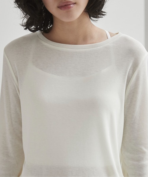 ANGIE(アンジー)の「ボートネック 長袖 シアートップス / 秋服(Tシャツ/カットソー・レディース・ベージュ/オフホワイト/チャコールグレー/ブラック/サックスブルー/ライトピンク/ライトイエロー/ライトグレー/ブラウン/ホワイト系その他2/ホワイト系その他・FREE)」の13枚目の写真