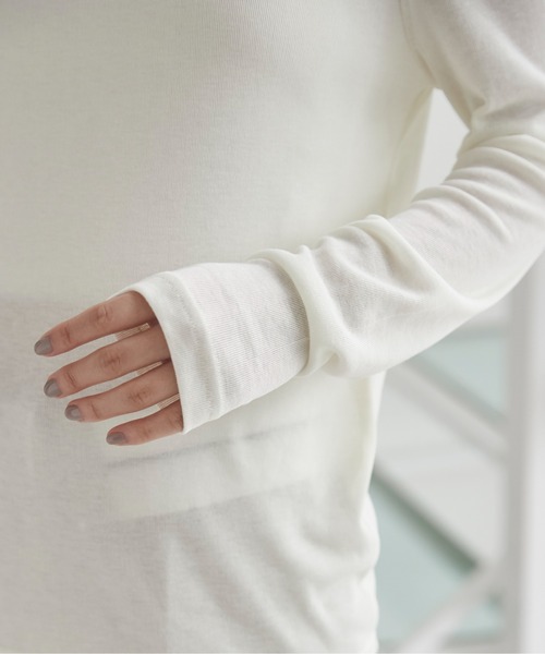 ボートネック 長袖 シアートップス（Tシャツ/カットソー