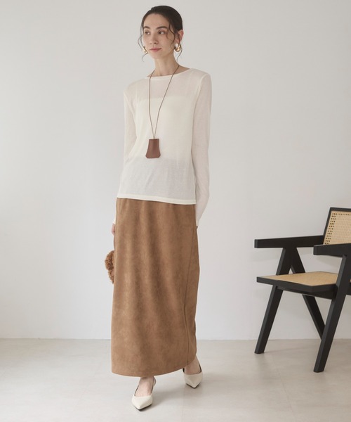 トップス enjoy ボートネック 長袖 シアートップス（Tシャツ/カットソー）｜ANGIE