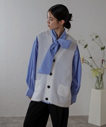glitter shaggy black button vest / ラメシャギー黒釦ベスト