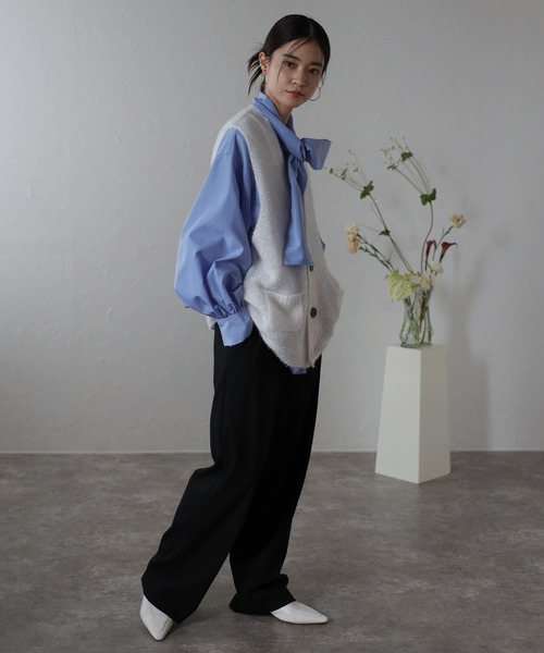 セール】glitter shaggy black button vest / ラメシャギー黒釦