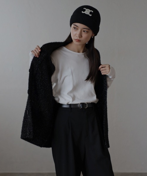 セール】glitter shaggy black button vest / ラメシャギー黒釦